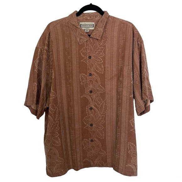 Jamaica Jaxx Brown 100% Silk Short Sleeve Aloha Shirt XXL - Picture 1 of 11
